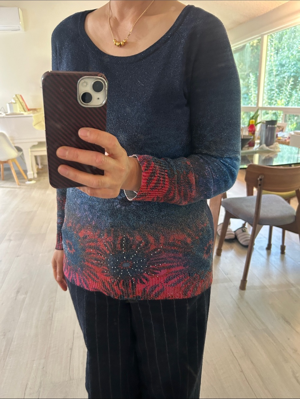 Women’s Navy and Red Floral Ombre knit